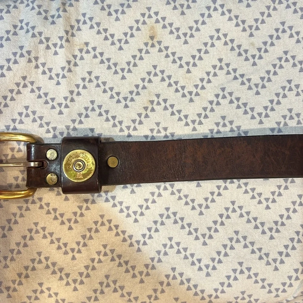 Winchester 38 Brown Leather 12 Gauge Shot Gun Shell Belt Brass Buckle USA